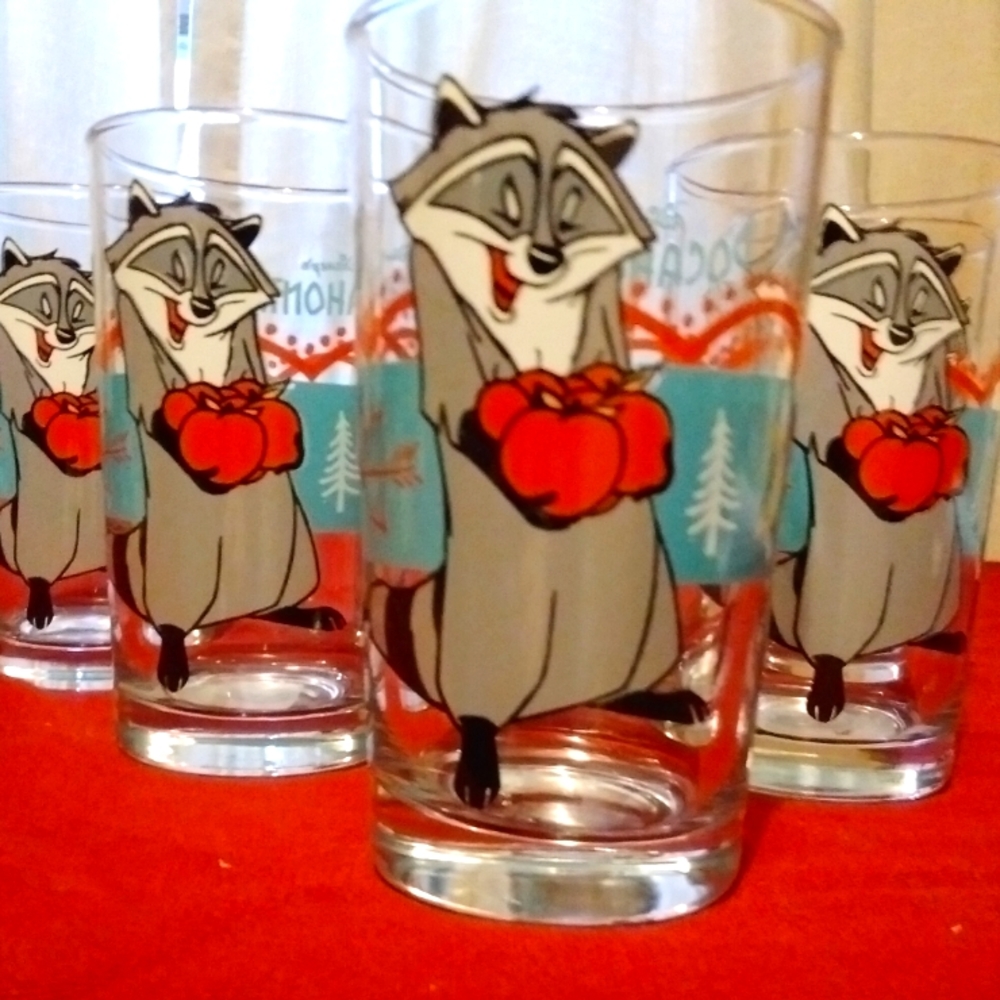 Vintage Anchor Hocking Disney Meeko Raccoon Pocahontas juice glasses